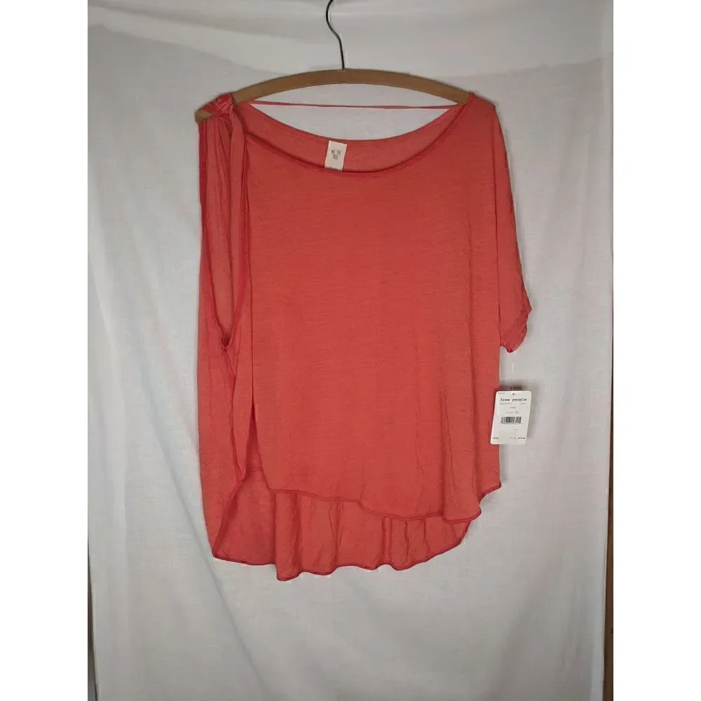 NEW Free People FushciaRed Cold Shoulder Top Sheer Layering XS